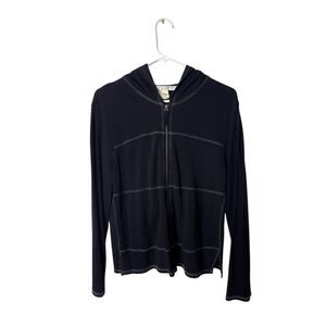 Max Studio Womens Black Zip-Up Hoodie Sweater M Rayon/Polyester Blend